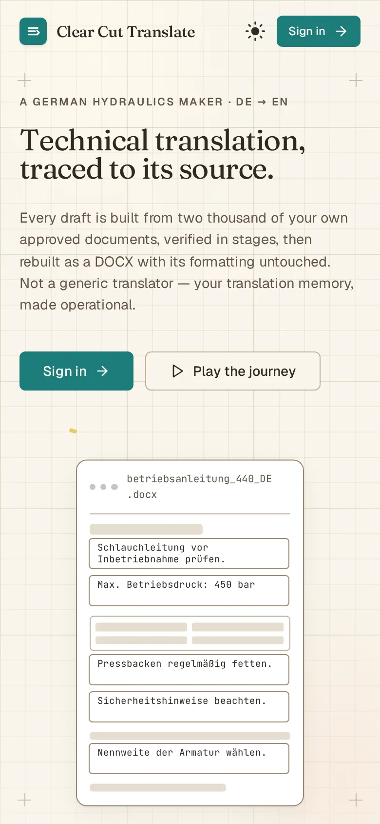 clear-cut-translate — live landing demo